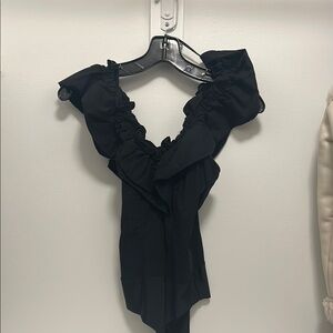 Zara Black Ruffled Asymmetrical Bodysuit